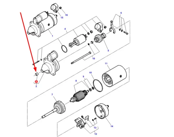 Oryginalna tuleja wirnika rozrusznika o numerze katalogowym 3903761M1, stosowana w maszynach i pojazdach rolniczych marek Massey Ferguson, Valtra i Challenger. schemat