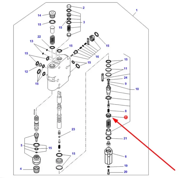 Oryginalne gniazdo zaworu hydraulicznego o numerze katalogowym 3907017M1, stosowane w ciągnikach rolniczych marek Massey Ferguson i Challenger. schemat