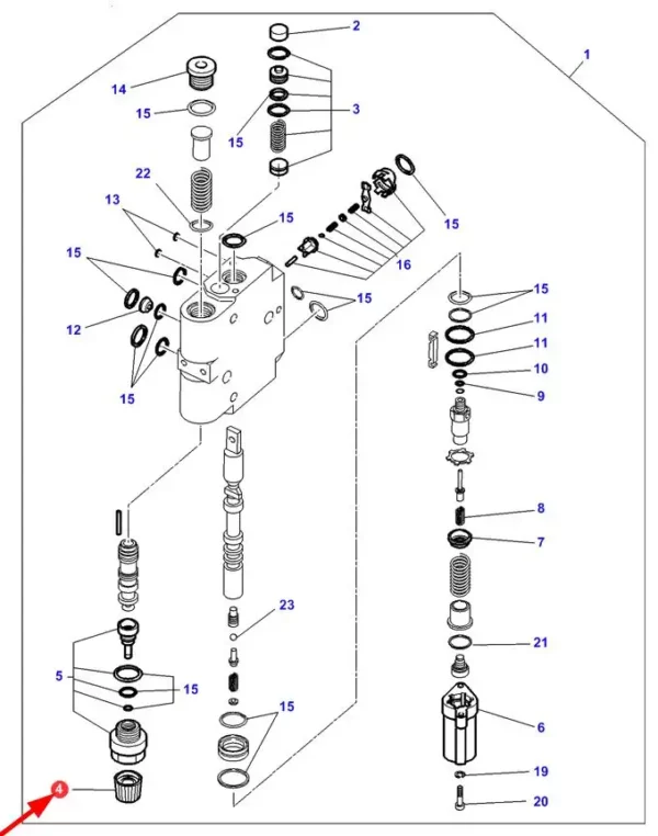 Oryginalne pokrętło przepływu oleju hydraulicznego o numerze katalogowym 3907023M1, stosowane w ciągnikach rolniczych marek Massey Ferguson oraz Challenger- schemat.