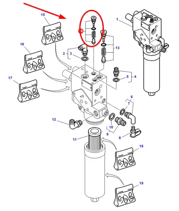 Oryginalny zawór hydrauliki, stosowany w ciągnikach rolniczych marki Massey Ferguson oraz Challenger. schemat