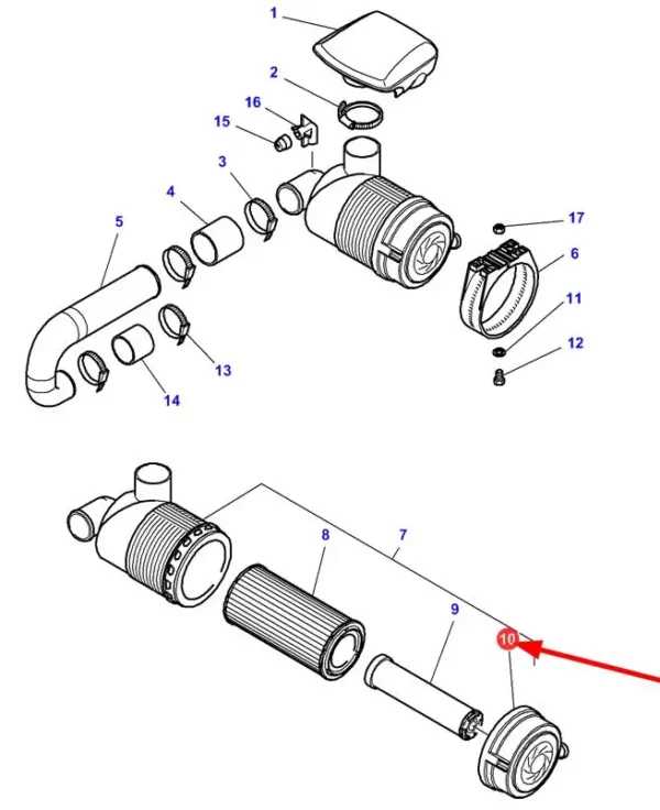 Oryginalna pokrywa filtra powietrza o numerze katalogowym 3907609M1, stosowana w ciągniakch rolniczych marki Massey Ferguson- schemat.