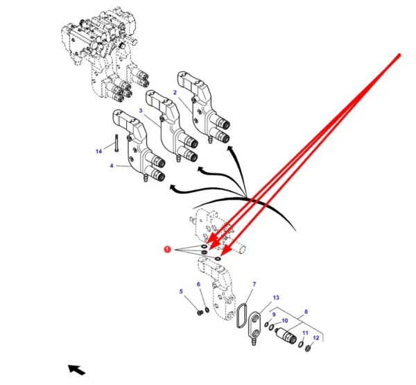 Oryginalne uszczelki sekcji hydraulicznej o numerze katalogowym 3907710M91, stosowane w ciągnikach rolniczych marki Massey Ferguson, Challenger schemat.