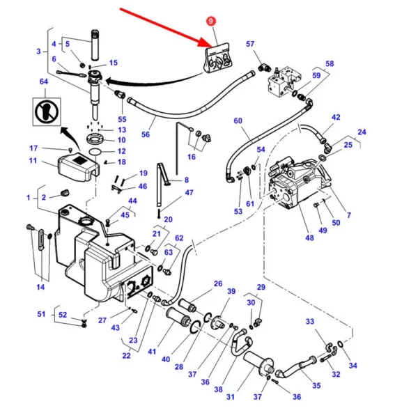 Oryginalny zestaw uszczelniaczy układu hydraulicznego o numerze katalogowym 3909470M91, stosowana w ciągnikach rolniczych marek Challenger oraz Massey Ferguson schemat.