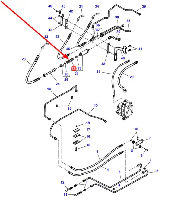 Oryginalny wkład filtrujący układ hydrauliczny hamulców o numerze katalogowym 3909495M1, stosowany w ciągnikach rolniczych marek Massey Ferguson, Challenger schemat.