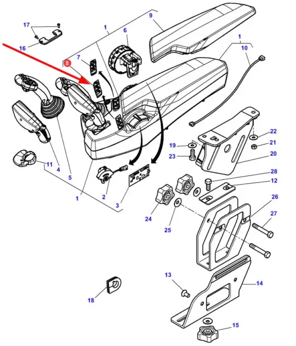 Oryginalny przycisk sterowania "Zając", umieszczany w podłokietnikach ciągników rolniczych marek Challenger i Massey Ferguson. schemat
