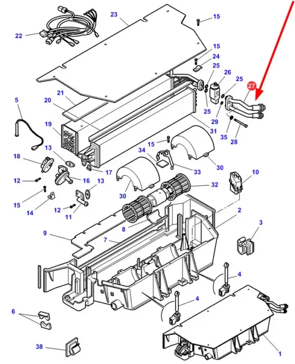 Oryginalny, metalowy, podwojny przewód klimatyzatora o numerze katalogowym 3909743M91, stosowany w maszynach rolniczych marek Massey Ferguson oraz Challenger schemat