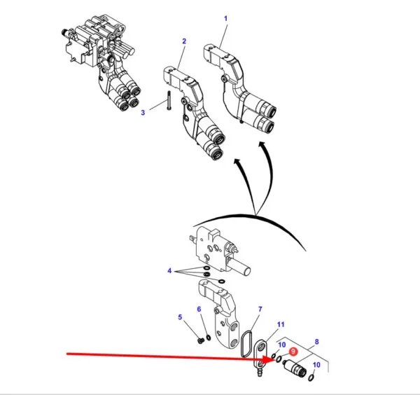Oryginalny pierścień oring gniazda hydraulicznego o numerze katalogowym 3909995M1, stosowany w ciągnikach rolniczych marek Massey Ferguson i Challenger. schemat