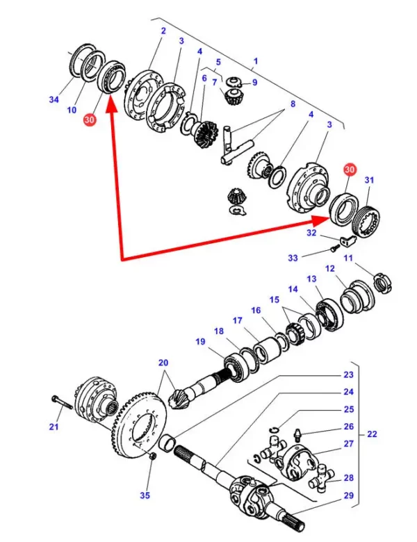 Oryginalne łożysko stożkowe przedniego mostu  32013 JR o numerze katalogowym 391339X1, stosowane w ciągnikach rolniczych marek Challenger oraz Massey Ferguson schemat.