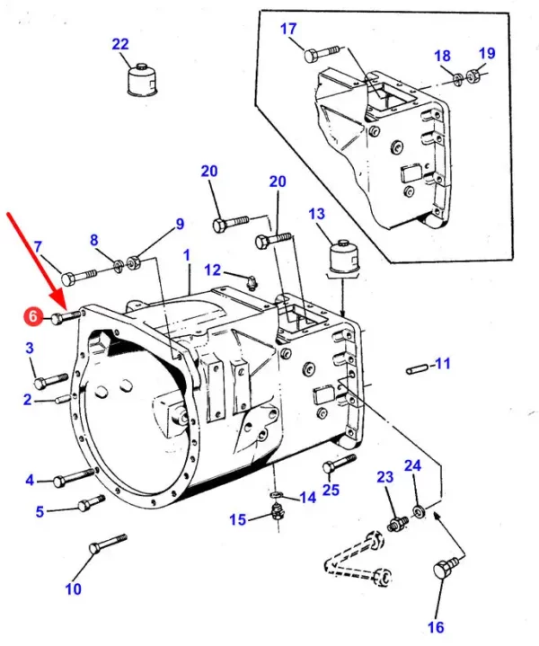 Oryginalna śruba o rozmiarze M12 x 35, stosowana w ciągnikach rolniczych marki Massey Ferguson oraz Valtra schemat.