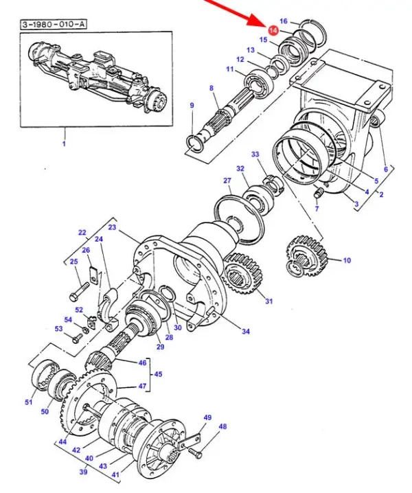 Originalni O-prsten ulaznog vratila reduktora prednje osovine, kataloški broj 392022X1, korišten u poljoprivrednim traktorima Massey Ferguson, dijagram