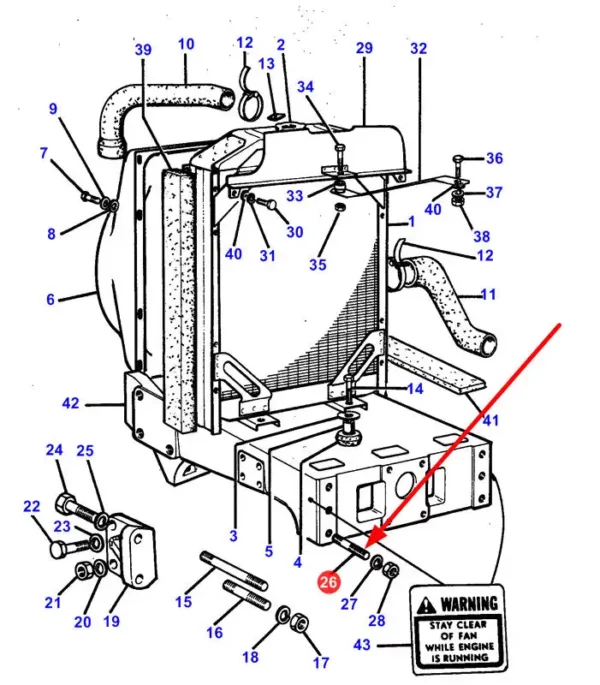 Oryginalna śruba dwustronna o numerze katalogowym 392223X1, stosowana w ciągnikach rolniczych marki Massey Ferguson schemat.