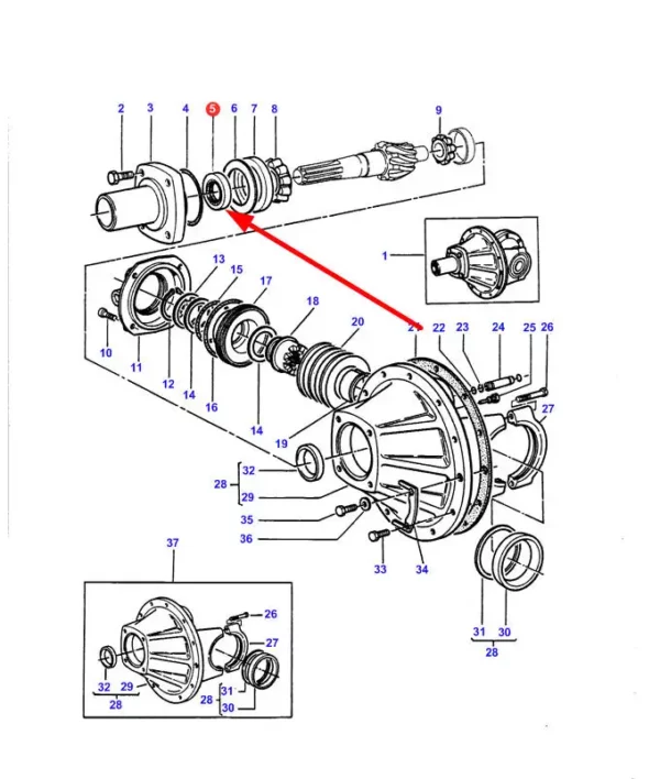 Oryginalny pierścień simering mechanizmu różnicowego przedniej osi o wymiarach 40 x 65 x 10, stosowany w ciągnikach marki Massey Ferguson schemat.