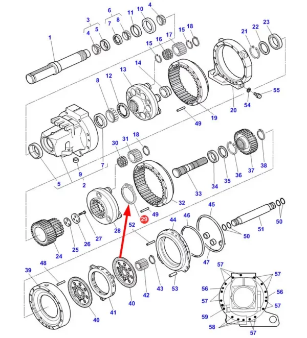 Oryginalny pierścień segera zewnętrzny przekładni palnetranej tylnej osi o numerze katalogowym 392782X1, stosowany w ciągnikach rolniczych marek Challenger oraz Massey Ferguson schemat.