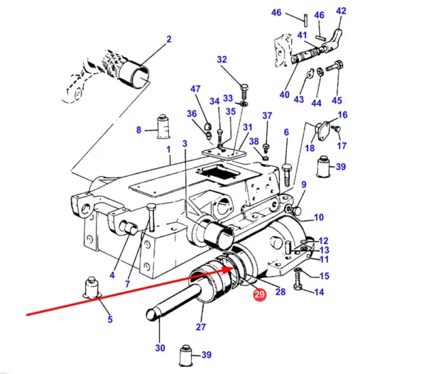 Oryginalny pierścień uszczelniajacy siłownik podnośnika o numerze katalogowym 395590X1, stosowany w ciągnikach rolniczych marki Massey Ferguson. schemat