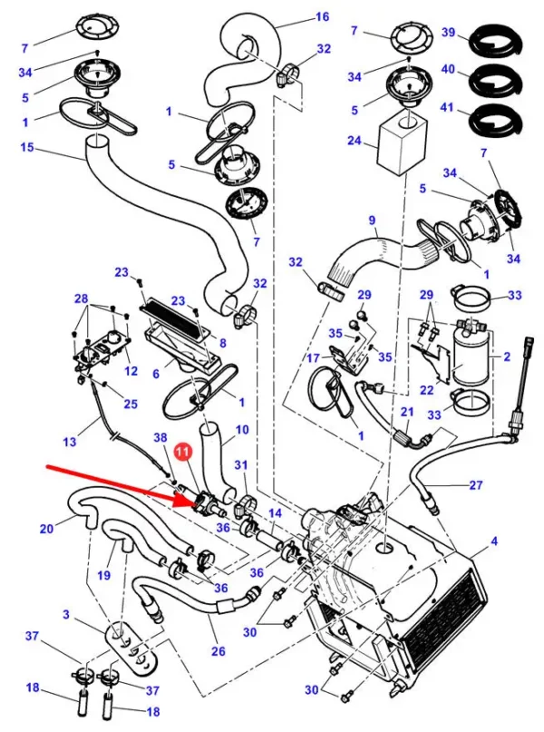 Oryginalny zawór sterowania nawiewem o numerze katalogowym 3973354M1, stosowany w ładowarkach marki Massey Ferguson schemat.