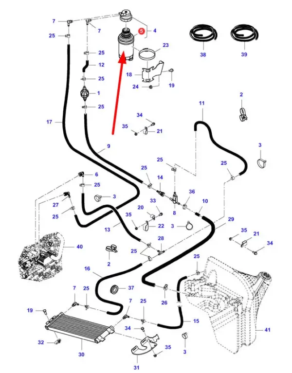 Oryginalny filtr paliwa z separatorem wody marki Bobcat, stosowany w maszynach rolniczych marki Massey Ferguson. schemat