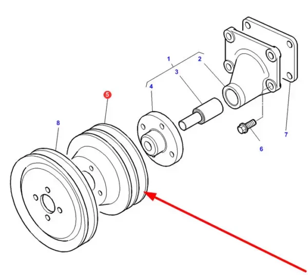 Oryginalne koło pasowe napędu wentylatora o numerze katalogowym 4222301M1, stosowane w ciągnikach rolniczych marek Massey Ferguson, Valtra schemat.