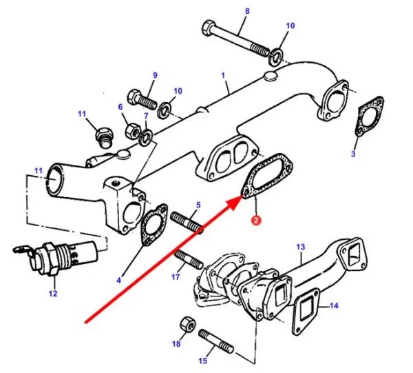 Oryginalna uszczelka wydechu o numerze katalogowym 4222917M1, stosowana w ciągnikach rolniczych marki Massey Ferguson schemat.