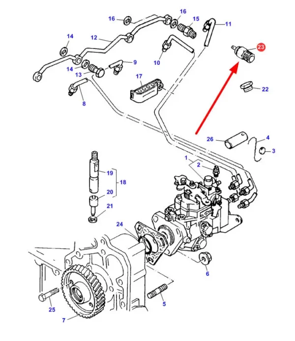 Oryginalny czujnik elektryczny, stosowany w ciągnikach rolniczych marki Massey Ferguson. schemat