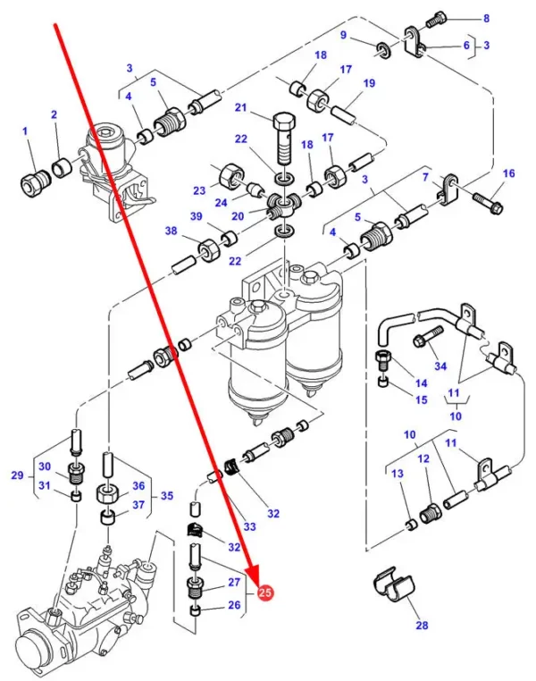 Oryginalny przewód układu paliwowego o numerze katalogowym 4223884M91, stosowany w ciągniokach rolniczych marki Massey Ferguson schemat.