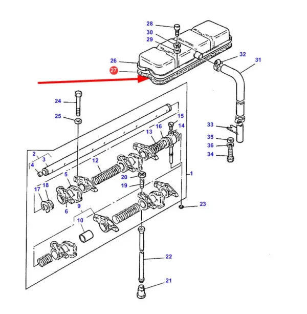 Oryginalna uszczelka pokrywy zaworowej o numerze katalogowym 4223924M1, stosowana w ciągnikach rolniczych marki Massey Ferguson schemat.