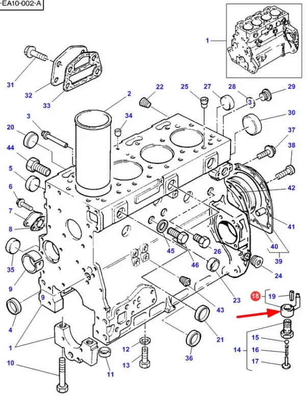 Oryginalna dysza bloku silnikowego o numerze katalogowym 4224385M91, stosowana w maszynach i pojazdach rolniczych marki Massey Ferguson schemat.