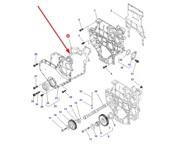Oryginalna uszczelka pokrywy rozrządu, stosowana w silnikach ciągników rolniczych marek Massey Ferguson schemat