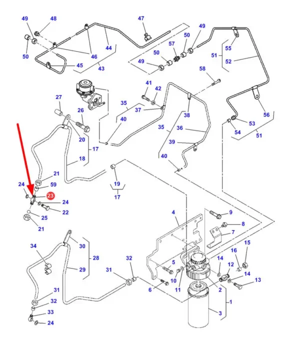 Oryginalny króciec paliwa o numerze katalogowym 4224852M1, stosowany w ciągnikach rolniczych marki Massey Ferguson schemat.