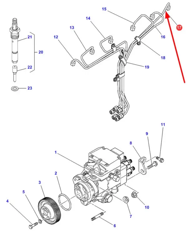 Oryginalny przewód paliwowy o numerze katalogowym 4224911M1, stosowany w ciągnikach rolniczych marki Massey Ferguson schemat.