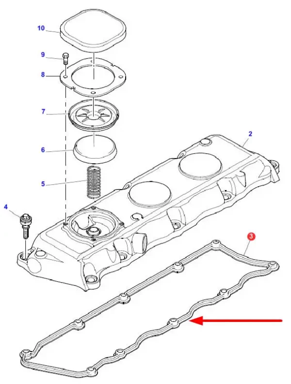 Oryginalna uszczelka pokrywy zaworowej, stosowana w maszynach Massey Ferguson. schemat