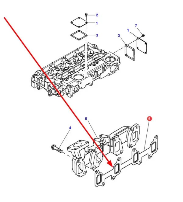 Oryginalna uszczelka kolektora wydechowego o numerze katalogowym 4224959M1, stosowana w ciągnikach rolniczych, ładowarkach teleskopowych marki Massey Ferguson schemat.