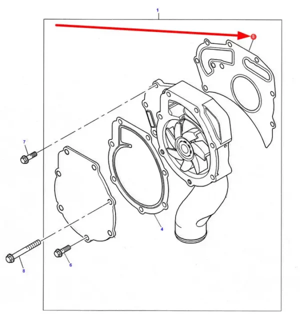 Oryginalna uszczelka pompy wody o numerze katalogowym 4224960M1, stosowana w pojazdach rolniczych marek Massey Ferguson, Valtra schemat.