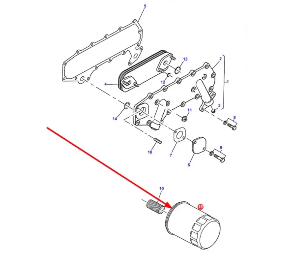 Oryginalny filtr oleju silnika puszkowy o numerze katalogowym 4225486M1, stosowany w ciągnikach rolniczych marki Massey Ferguson. schemat