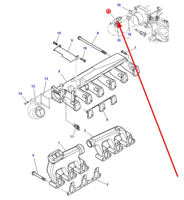 Oryginalny czujnik ciśnienia układu dolotowego o numerze katalogowym 4225862M91, stosowany w ciągnikach rolniczych marki Massey Ferguson schemat.