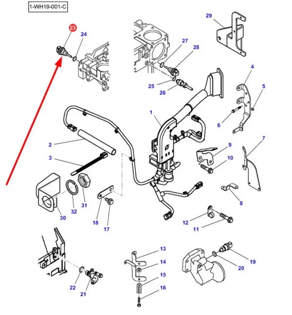 Oryginalny czujnik temperatury powietrza kolektora dolotowego o numerze katalogowym 4226155M1, stosowany w ciągnikach rolniczych marki Massey Ferguson schemat.