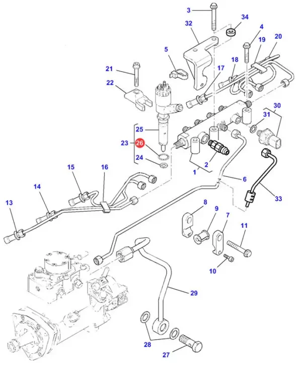 Oryginalny pierścień oring wtryskiwacza, stosowany w maszynach marki Massey Ferguson. schemat