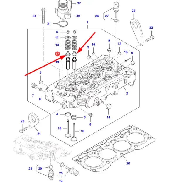 Oryginalna uszczelka zaworu o numerze katalogowym 4226272M1, stosowana w ciągnuikach rolniczych marki Massey Ferguson schemat.