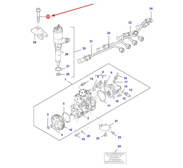 Oryginalna śruba uchwytu wtryskiwacza o numerze katalogowym 4226323M1, stosowana w ciągnikach rolniczych marki Massey Ferguson.-schemat