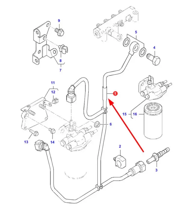 Oryginalny przewód paliwa, stosowany w maszynach rolniczych marki Massey Ferguson. schemat