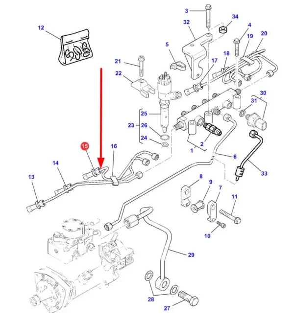 Oryginalny przewód paliwowy o numerze katalogowym 4226832M1, stosowany w ciągnikach rolniczych marki Massey Ferguson schemat.