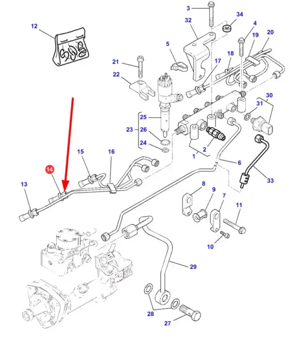 Oryginalny przewód paliwowy o numerze katalogowym 4226854M1, stosowany w ciągnikach rolniczych marki Massey Ferguson schemat.