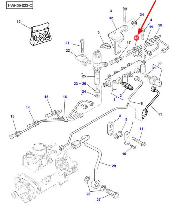 Oryginalny przewód paliwowy wtryskiwacza o numerze katalogowym 4226855M1, stosowany w ciągnikach rolniczych marki Massey Ferguson schemat.