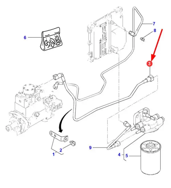 Oryginalny przewód paliwowy o numerze katalogowym 4226911M1, stosowany w ciągnikach rolniczych marki Massey Ferguson schemat.