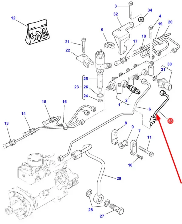 Oryginalny przewód paliwowy o numerze katalogowym 4227043M1, stosowany w ciągnikach rolniczych marki Massey Ferguson schemat.