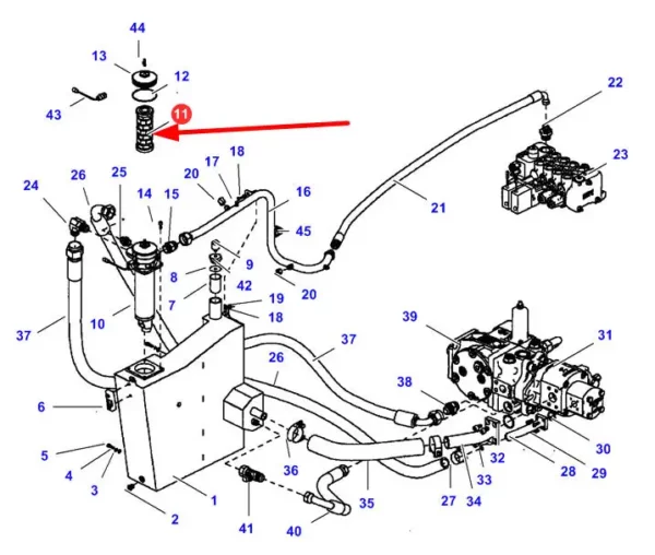 Oryginalny wkład filtra oleju hydrauliki Agco, stosowany w maszynach rolniczych marki Massey Ferguson. schemat