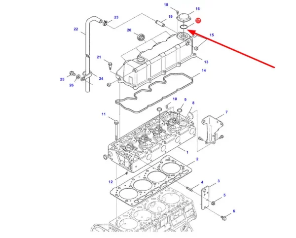 Oryginalny pierścień oring pokrywy zaworowej o numerze katalogowym 4241740M1, stosowany w ładowarkach teleskopowych marki Massey Ferguson. schemat