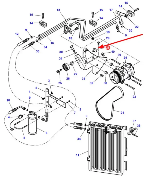 Oryginalna nakrętka mocowania sprężarki klimatyzacji, w ciągnikach rolniczych marki Challenger oraz Massey Ferguson schemat.