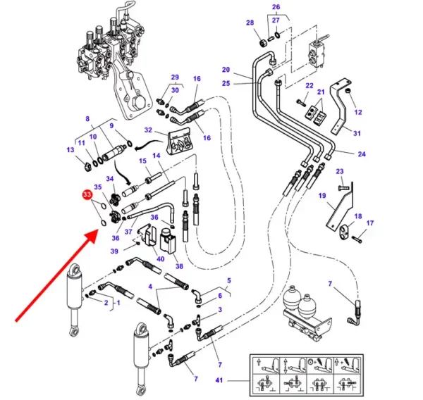 Oryginalna zaślepka przewodów hydraulicznych, stosowana w maszynach rolniczych marek Massey Ferguson oraz Challenger. schemat