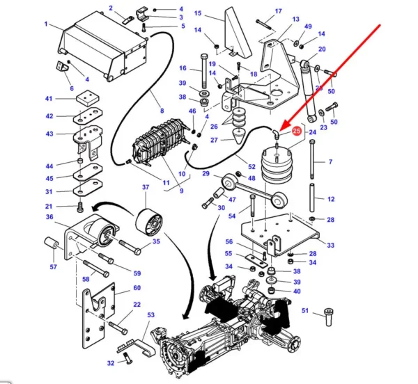 Oryginalna złączka układu pneumatycznej amortyzacji kabiny o numerze katalogowym 4271561M1, stosowana w ciagnikach rolniczych marek Massey Ferguson i Challenger. schemat