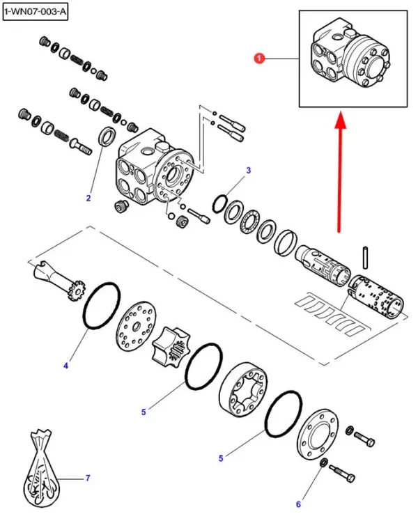 Oryginalna pompa orbitrol, stosowana w maszynach rolniczych marki Massey Ferguson. schemat